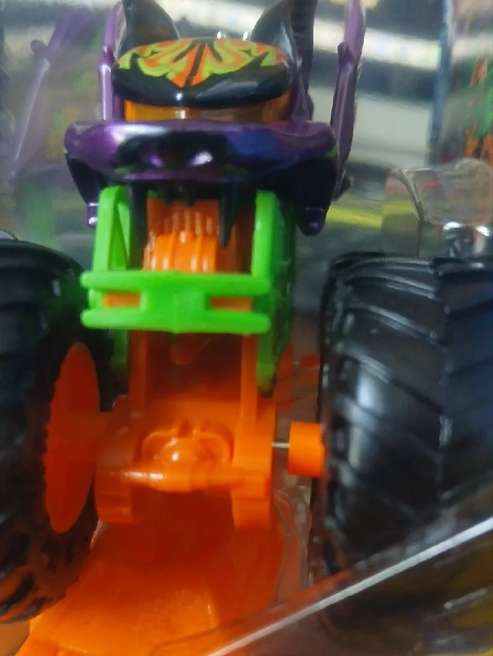 Hot Wheels Monster Truck — Purple Dragon Body with Green Frame and Orange Wheels
